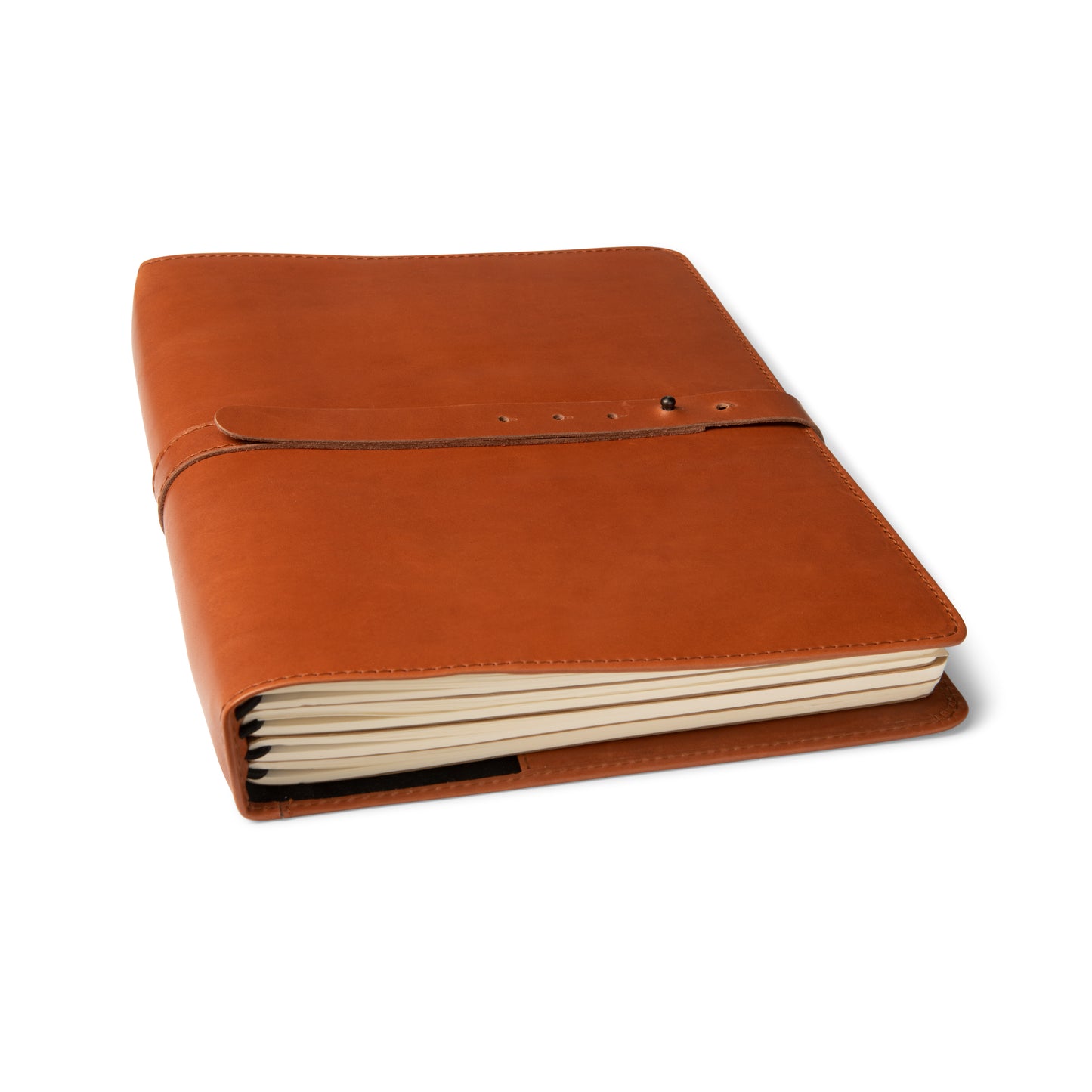 Cognac Brown Leather Binder with strap