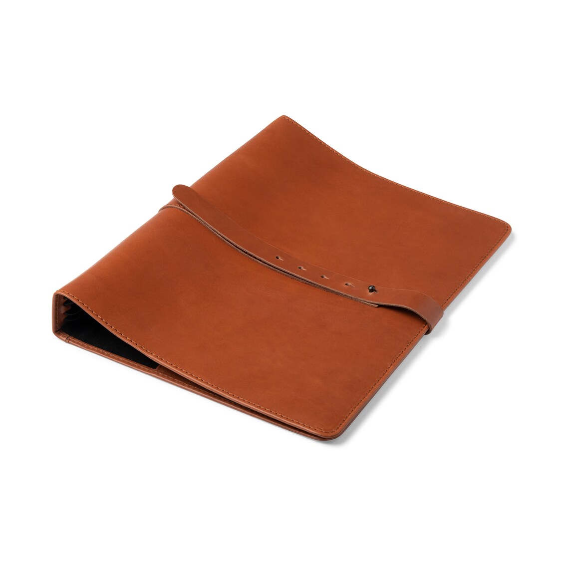 Cognac Brown Leather Binder with strap