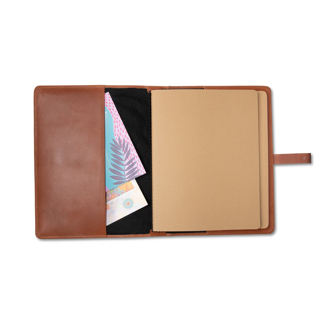 Cognac Brown Leather Binder with strap and slots