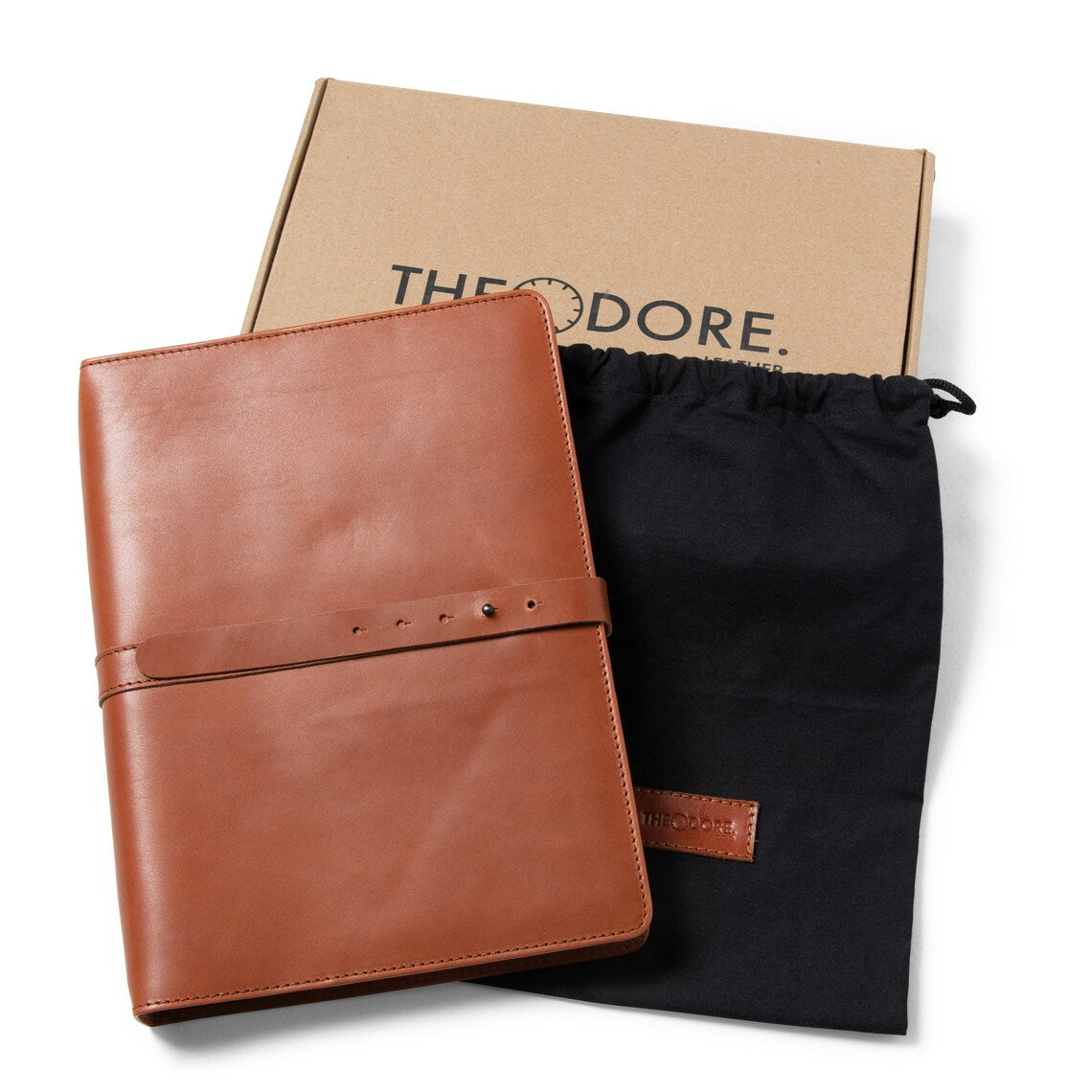 Cognac Brown Leather Binder with gift bag and box