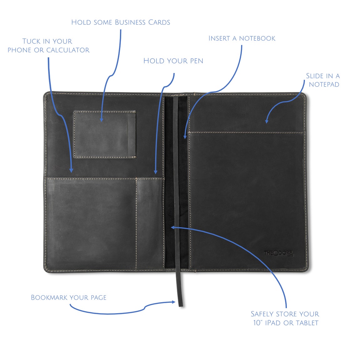 B5 Black Leather Padfolio Journal Cover