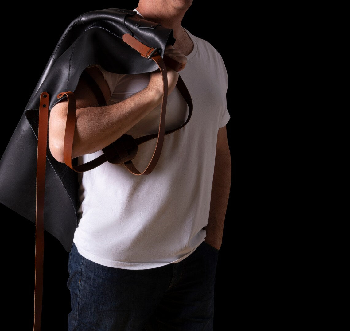 Apron Staps Black Leather Apron with Straps – Customizable Work Apron for Men ...
