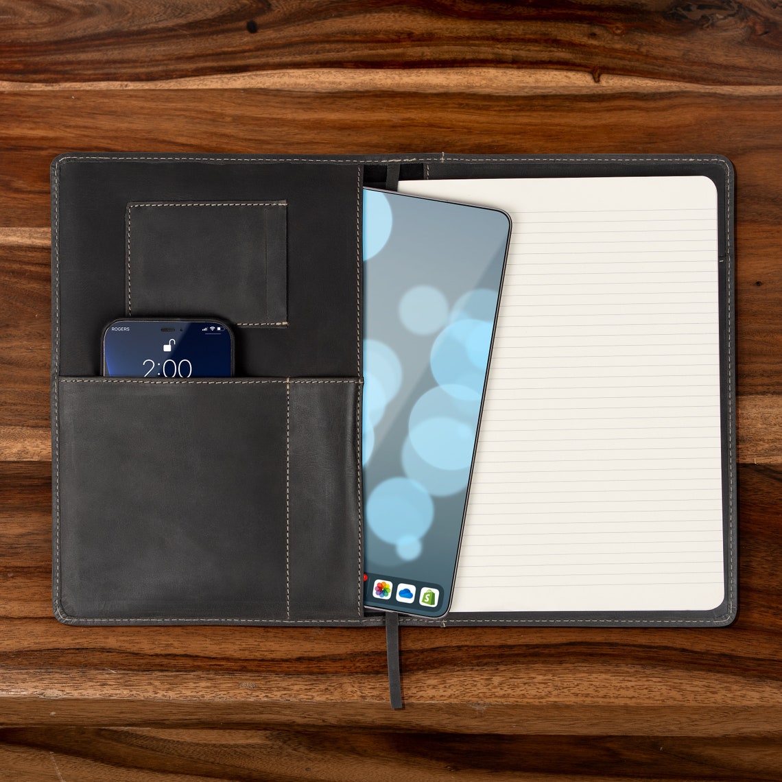 B5 Black Leather Padfolio Journal Cover