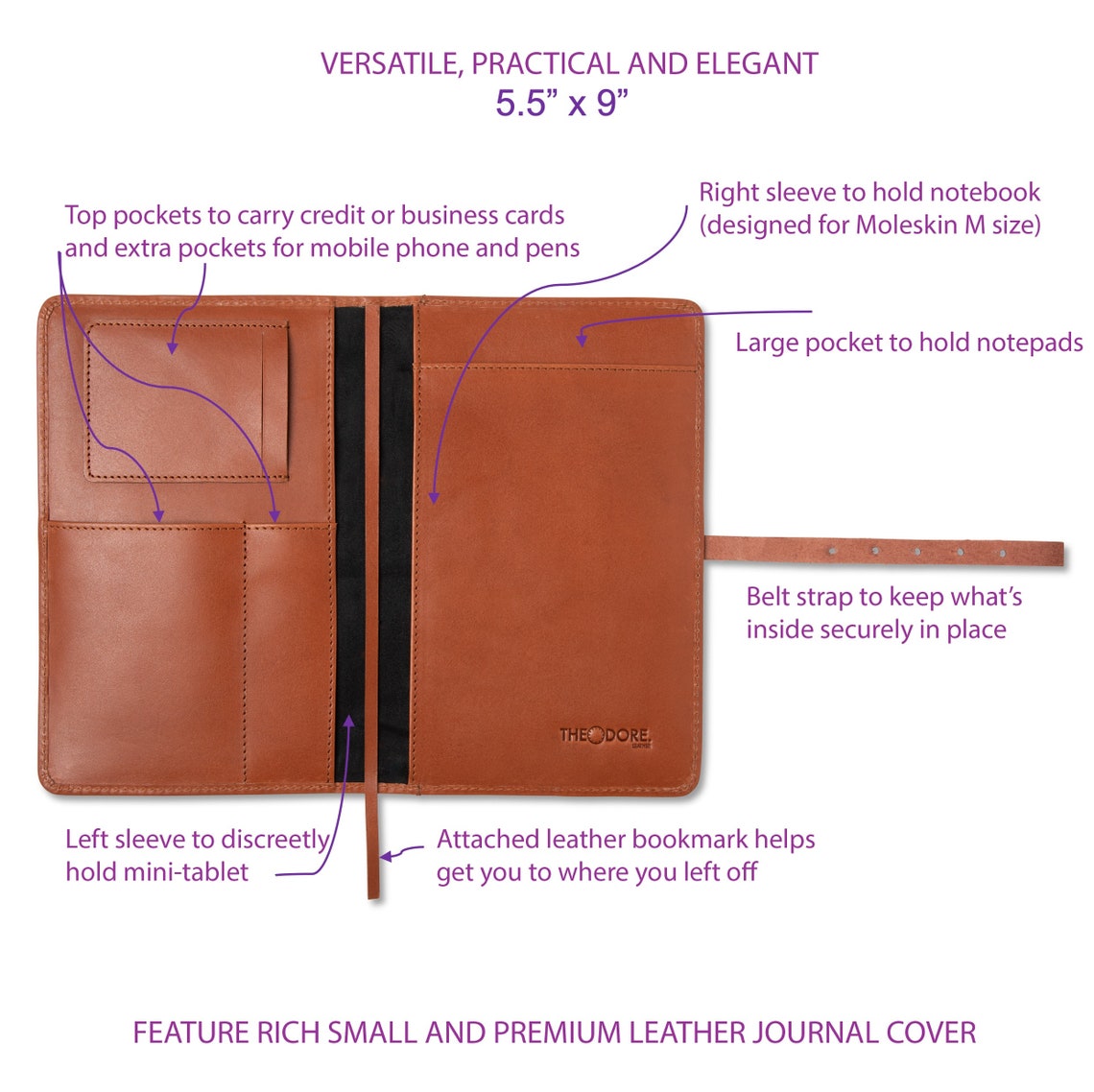 A5 Cognac Leather Journal Cover