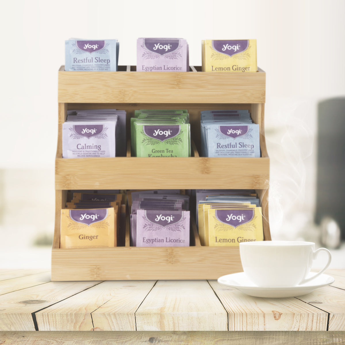 Tea Box Stack Tea Bag Organizer 3 Layer Wooden Caddy Bamboo - 3 Layer Stackable Box ...